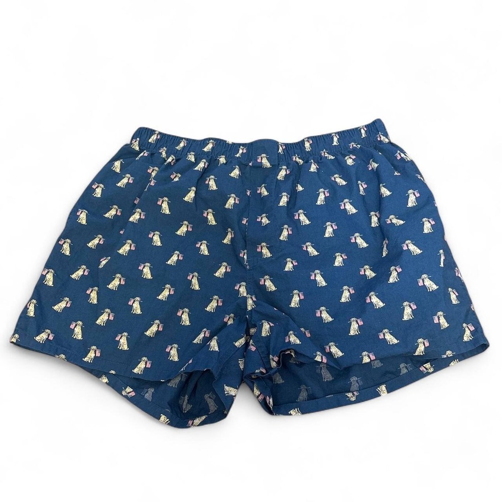 J crew Blue boxer shorts with white dog and American flag